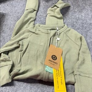 Wild Woven Tencel Kind Thing Sage ribbed solid zip up romper